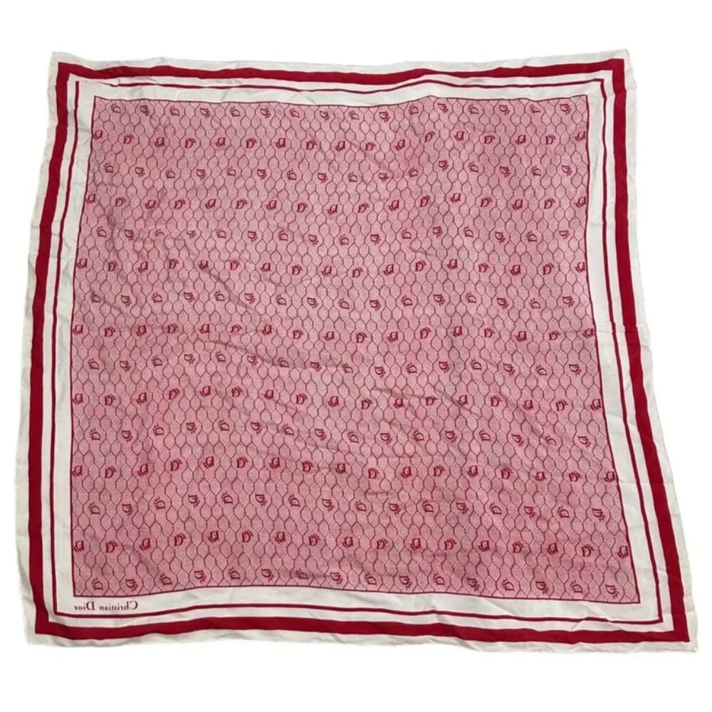 Christian Dior Old Square Line Trotter Silk Scarf Red and White